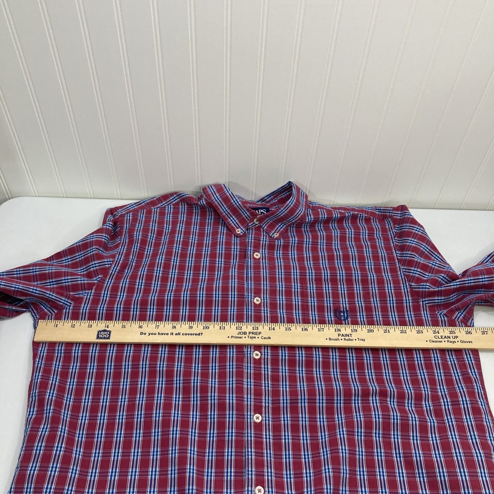 Chaps Men XXL Red and Blue Plaid Button Down Shirt Long Sleeves Stretch - Picture 5 of 8